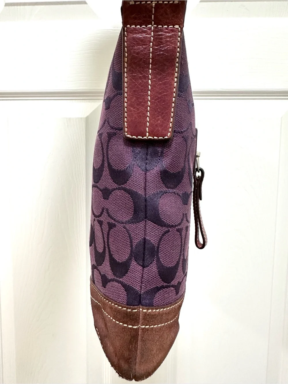 Coach Signature Jacquard‎ Suede Tassel Shoulder Crossbody Bag Plum Purple Y2K